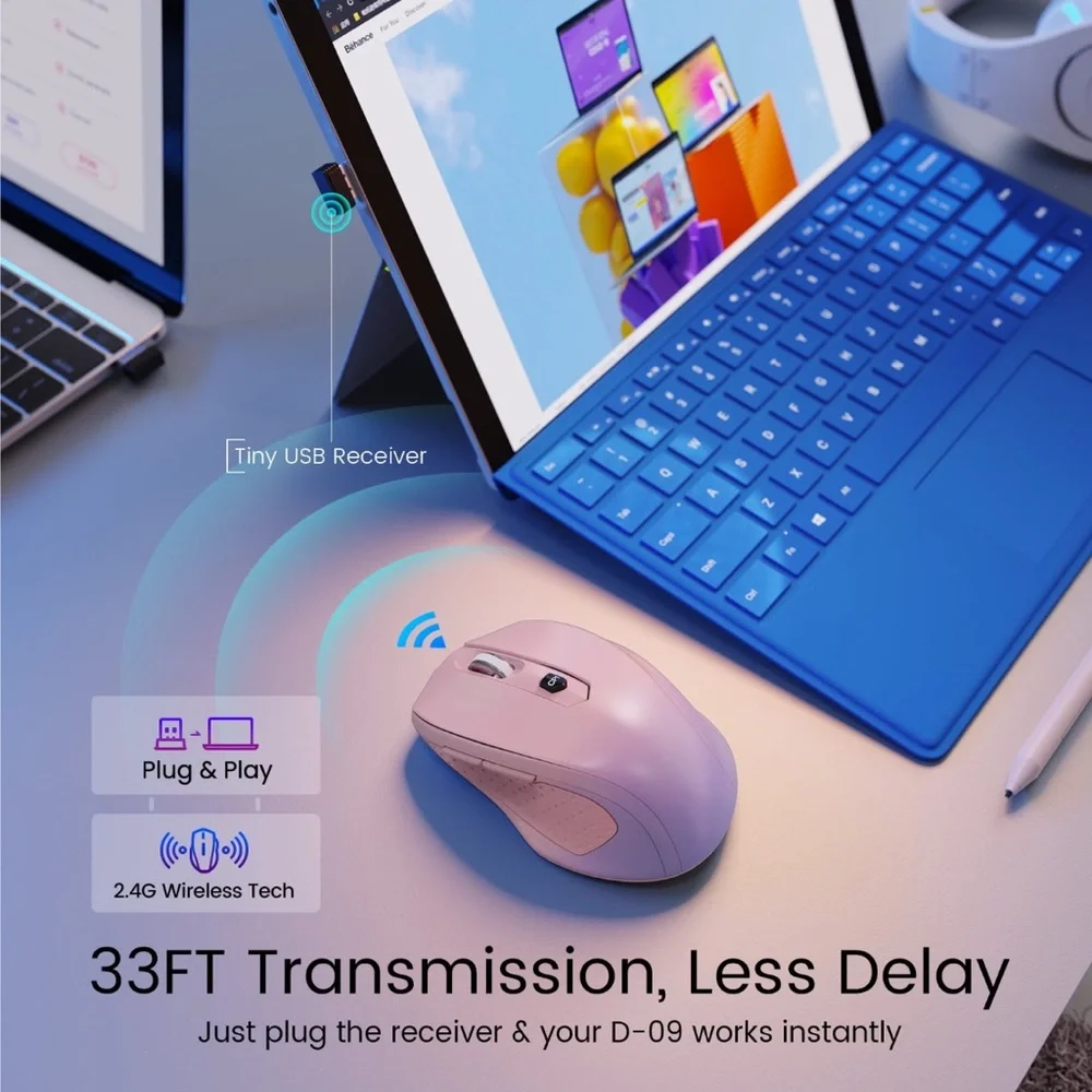 New 2.4G Wireless Portable Mouse w/ USB Receiver Ombre Pink to Purple D-09